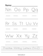 Practice Writing Letters (N-Z) Handwriting Sheet