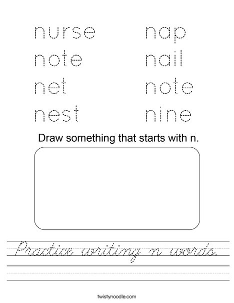 Practice writing n words. Worksheet