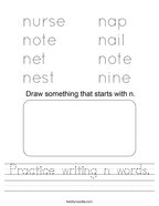 Practice writing n words Handwriting Sheet