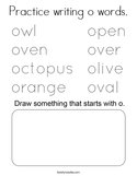 Practice writing o words Coloring Page