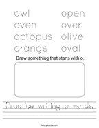 Practice writing o words Handwriting Sheet