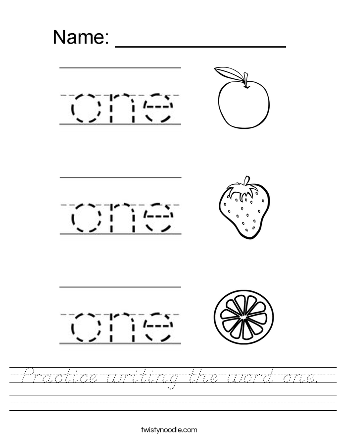 Practice writing the word one. Worksheet