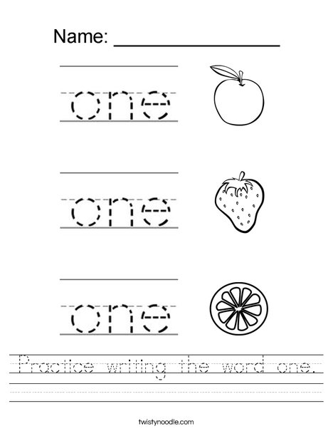 practice writing the word one worksheet twisty noodle