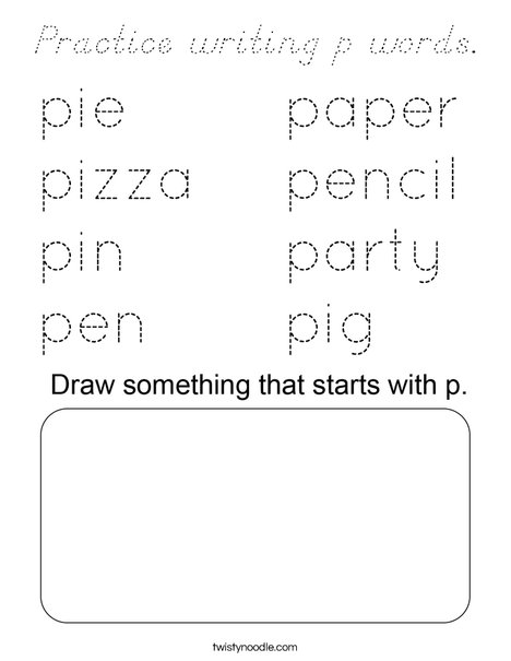 Practice writing p words. Coloring Page