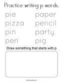 Practice writing p words Coloring Page