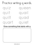 Practice writing q words. Coloring Page