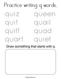Practice writing q words Coloring Page