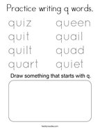 Practice writing q words Coloring Page