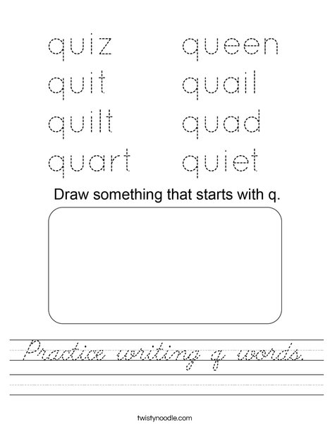 Practice writing q words. Worksheet