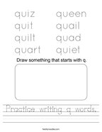 Practice writing q words Handwriting Sheet