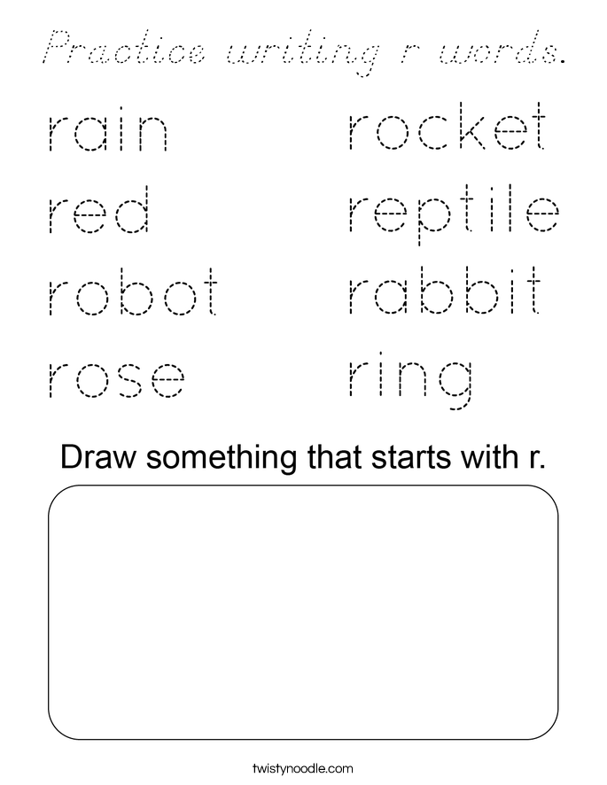 Practice writing r words. Coloring Page