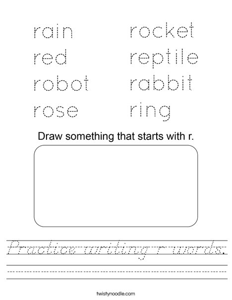 Practice writing r words. Worksheet
