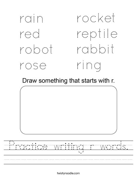 Practice writing r words. Worksheet