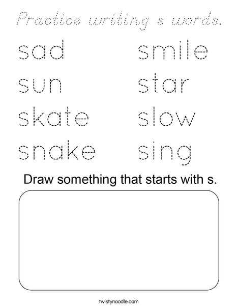 Practice writing s words. Coloring Page