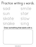 Practice writing s words. Coloring Page