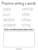 Practice writing s words Coloring Page