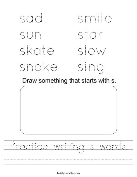 Practice writing s words. Worksheet