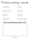 Practice writing t words Coloring Page
