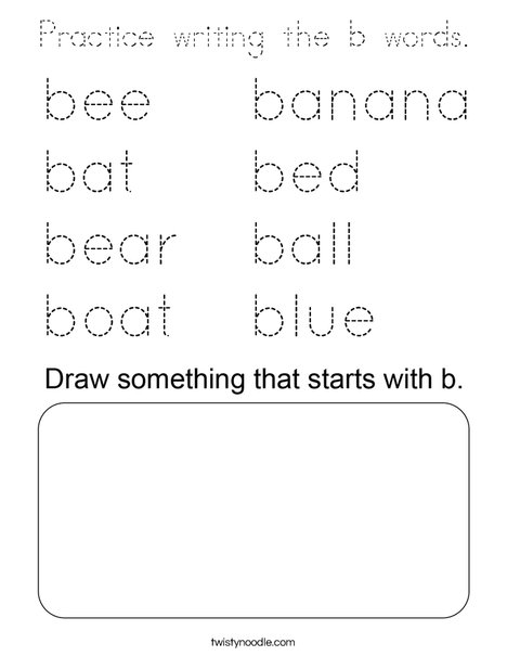 Practice writing the b words. Coloring Page