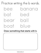 Practice writing the b words Coloring Page