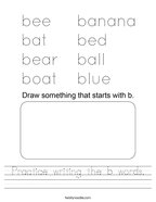 Practice writing the b words Handwriting Sheet