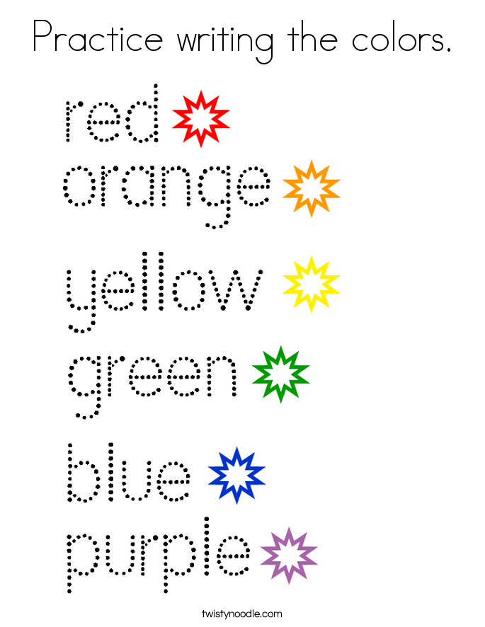 Practice Writing The Colors Coloring Page Twisty Noodle practice-writing-the-colors-coloring-page-twisty-noodle