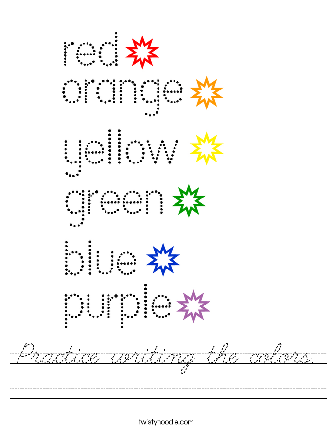 Practice writing the colors. Worksheet