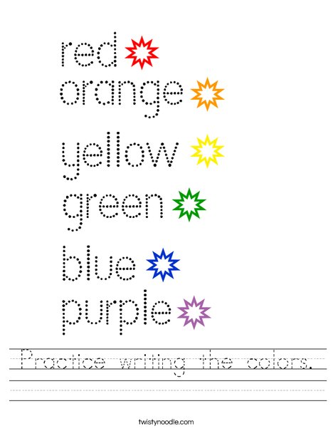 Practice writing the colors. Worksheet