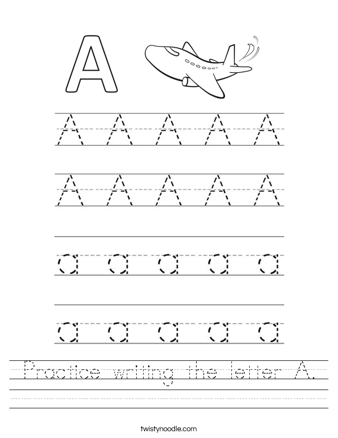 practice writing the letter a worksheet twisty noodle