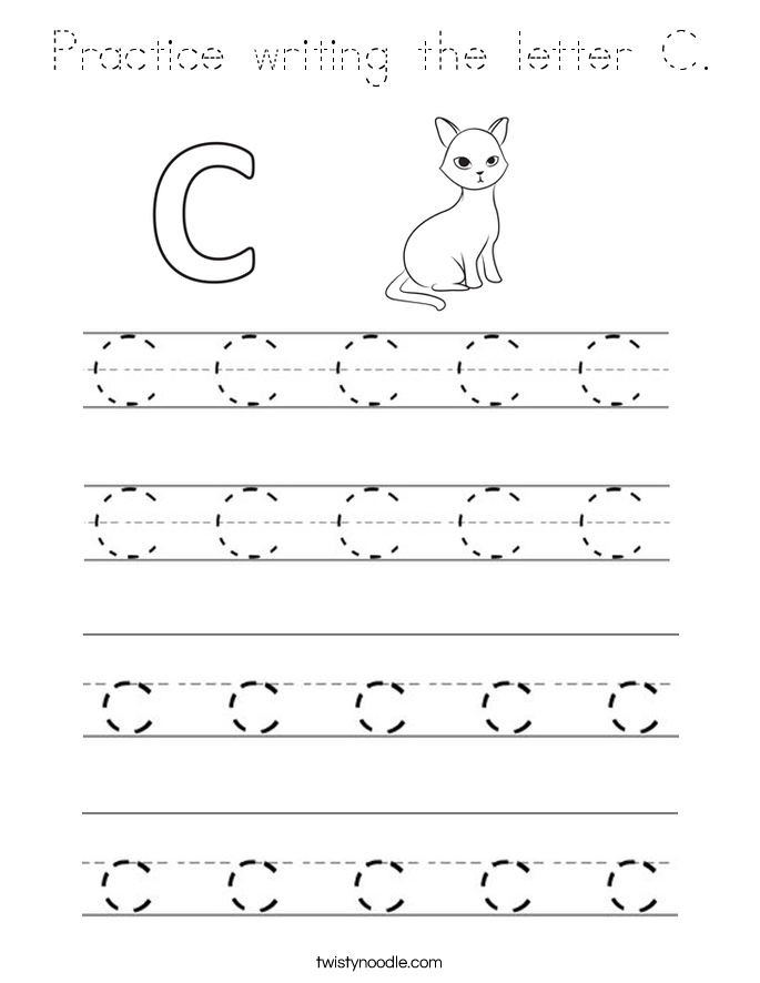 practice writing the letter c coloring page tracing twisty noodle