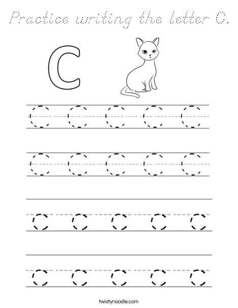 Practice writing the letter C Coloring Page - D'Nealian - Twisty Noodle