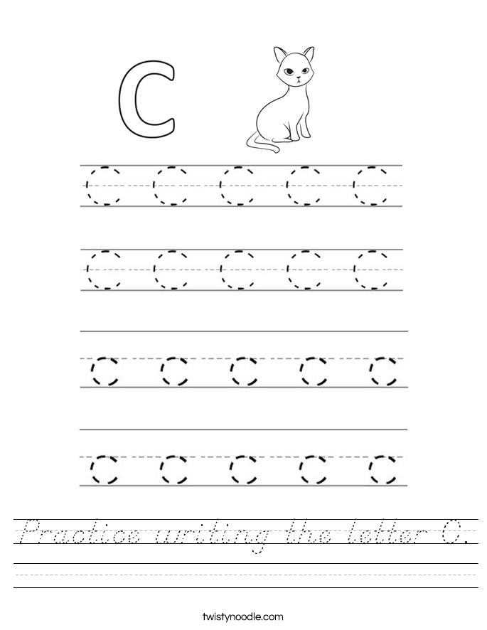 Practice writing the letter C. Worksheet