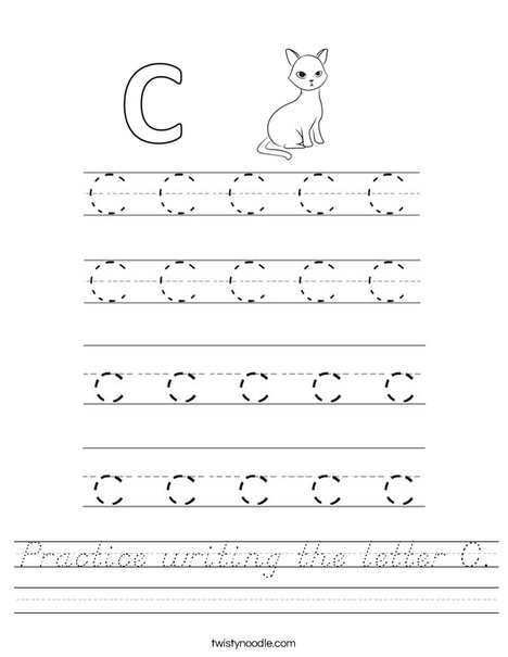 Practice writing the letter C. Worksheet