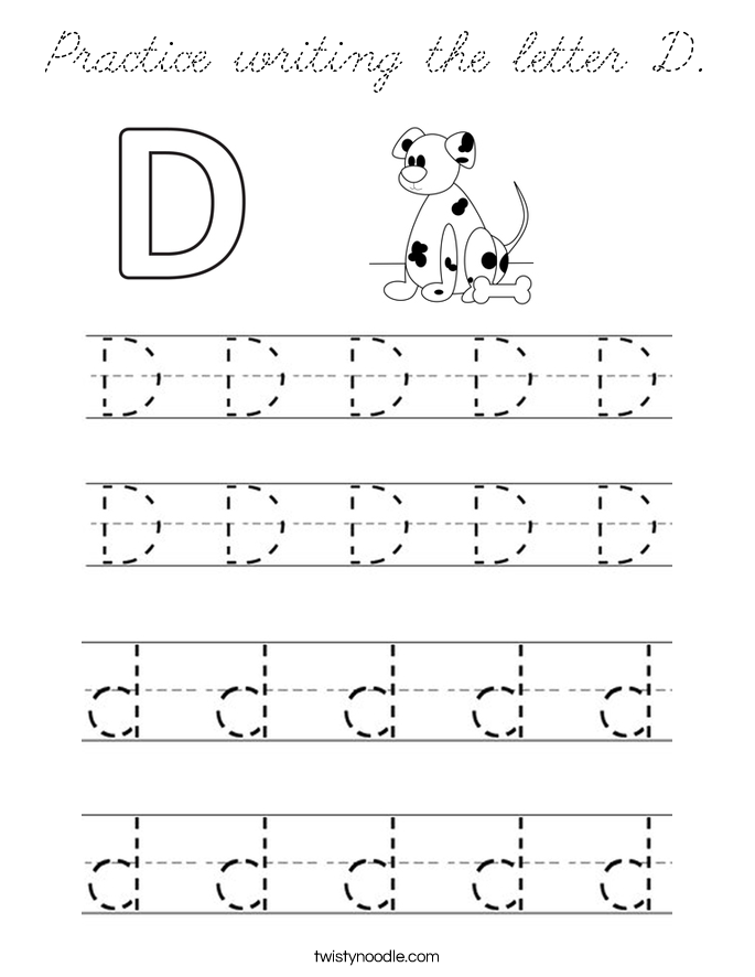 practice writing the letter d coloring page cursive