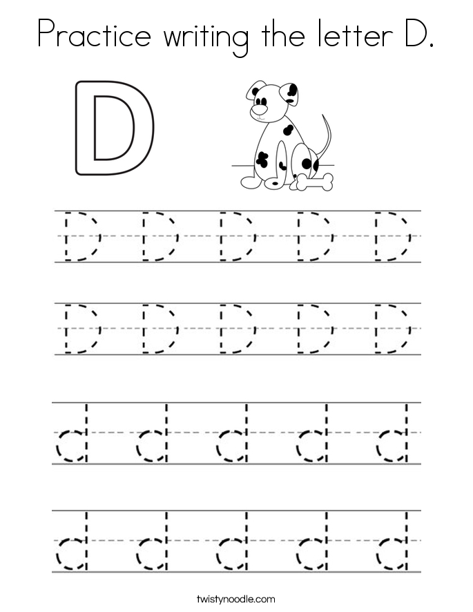 practice writing the letter d coloring page twisty noodle
