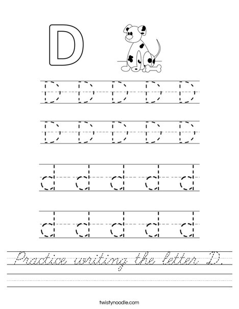 Practice writing the letter D Worksheet - Cursive - Twisty Noodle