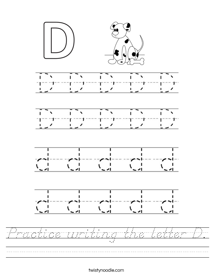 Practice writing the letter D. Worksheet