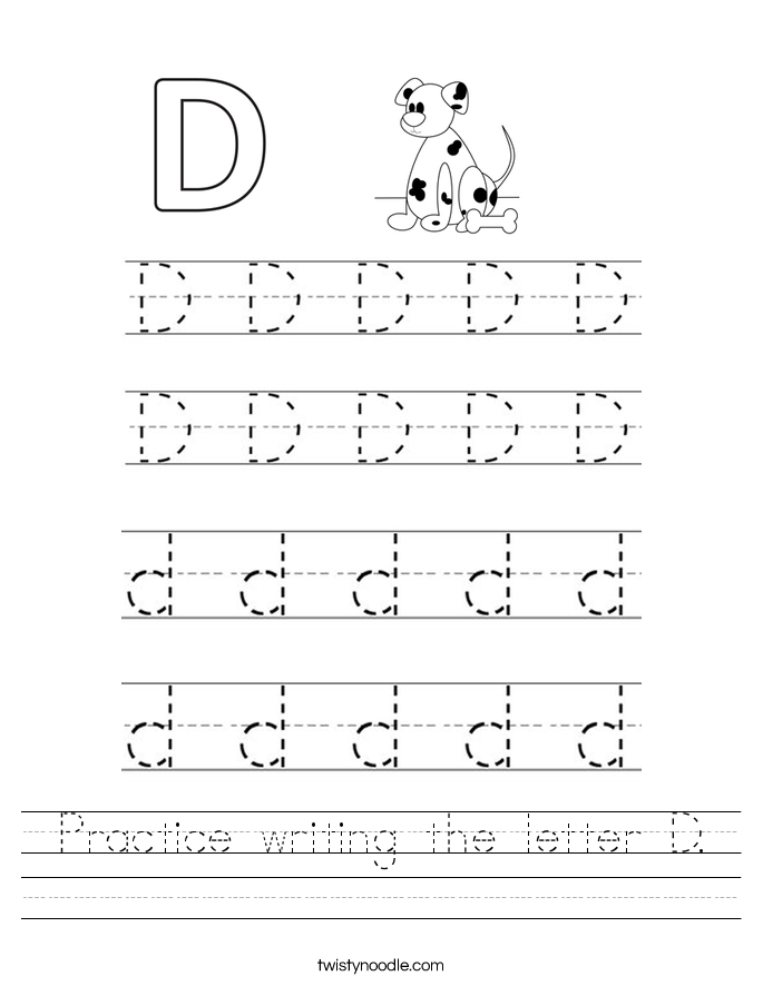 Practice writing the letter D Worksheet - Twisty Noodle