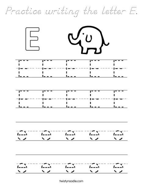 Practice writing the letter E. Coloring Page