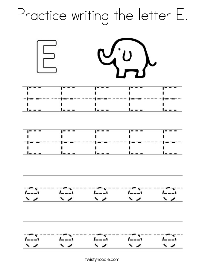 Practice writing the letter E Coloring Page Twisty Noodle Practice writing the letter E Coloring Page Twisty Noodle