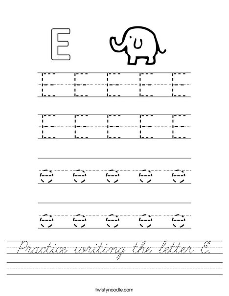 Practice writing the letter E. Worksheet