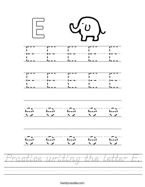 Practice writing the letter E Worksheet - D'Nealian - Twisty Noodle