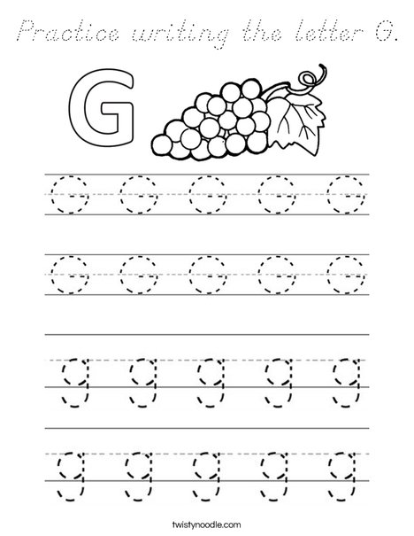 Practice writing the letter G Coloring Page - D'Nealian - Twisty Noodle