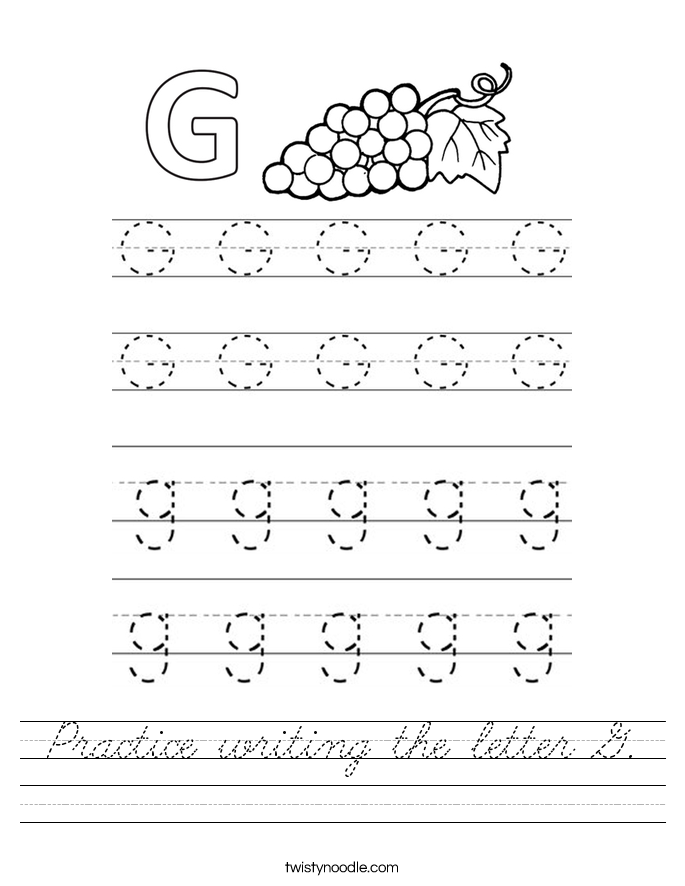 Practice writing the letter G. Worksheet