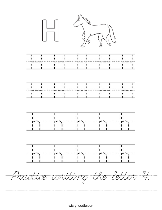 Practice writing the letter H. Worksheet
