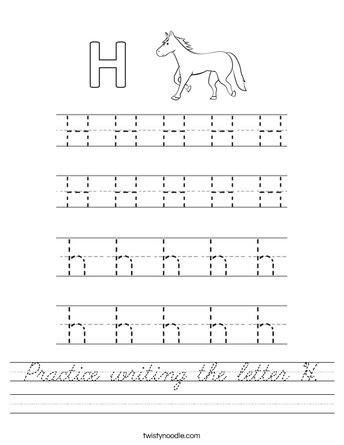 practice writing the letter h worksheet cursive twisty noodle