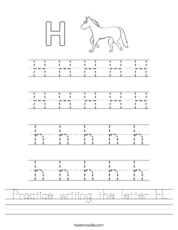 handwriting worksheet print to H Practice Worksheet Noodle the letter writing Twisty handwriting worksheet print to H Practice Worksheet Noodle the letter writing Twisty