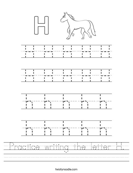 practice writing the letter h worksheet twisty noodle