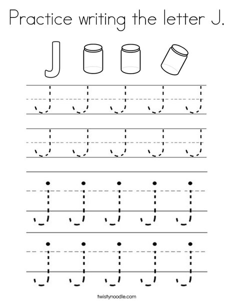 practice writing the letter j coloring page twisty noodle