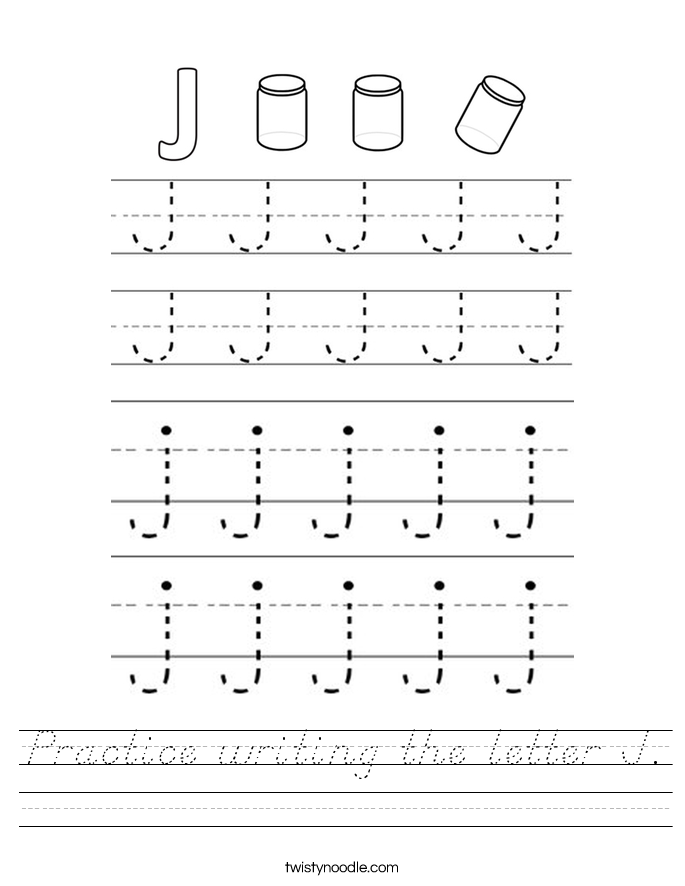 Practice writing the letter J. Worksheet